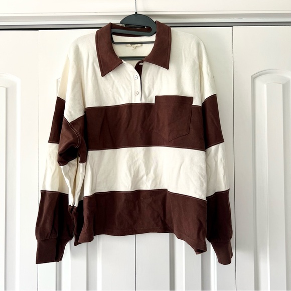 Madewell Brown and White Rugby Long Sleeve Tee - Picture 4 of 6